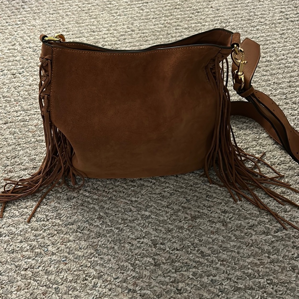 Rebecca Minkoff camel suede fringe crossbody purse